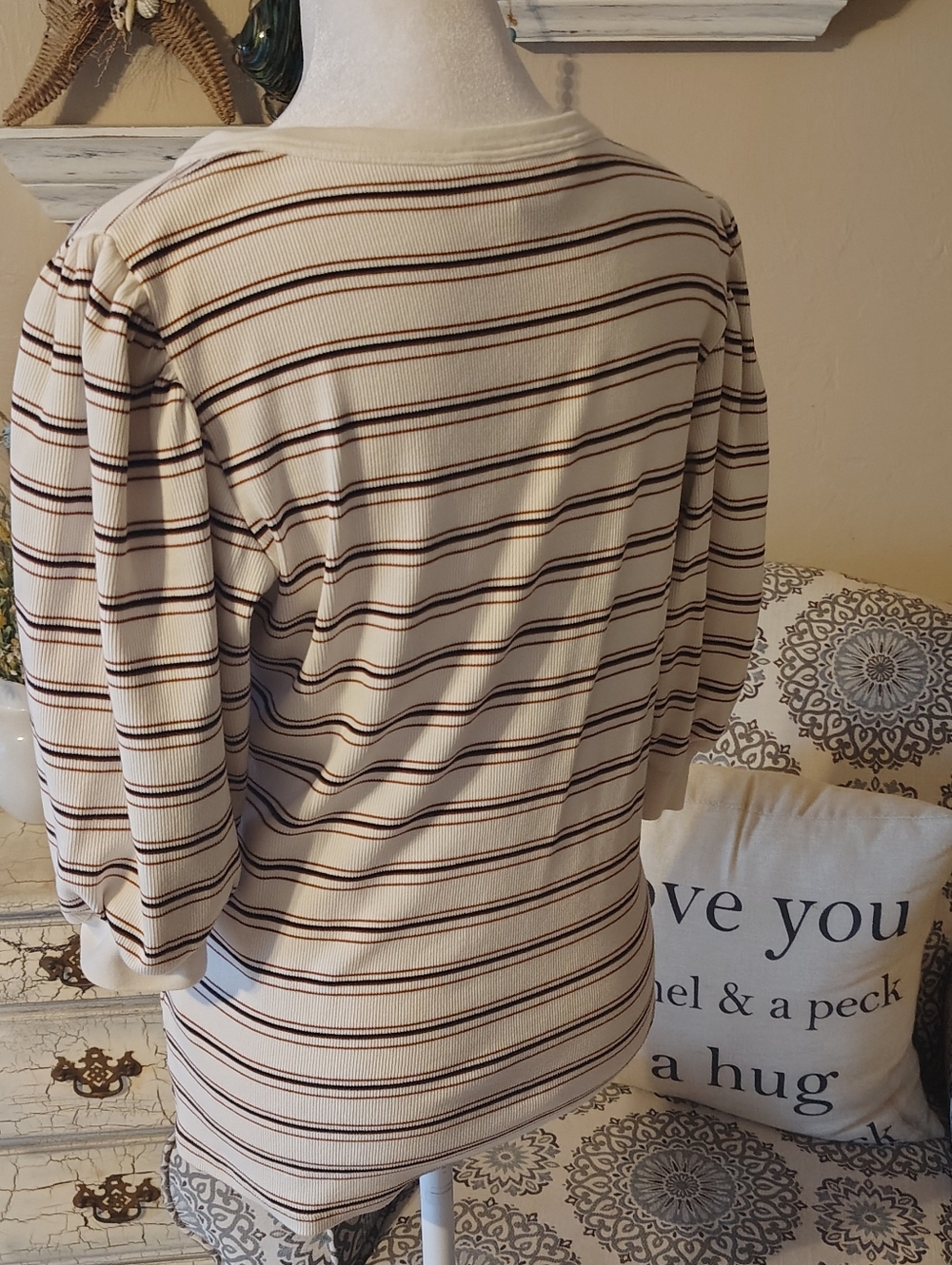 Veronica Beard Cream Top with Brown and Black Stripes - Picture 4 of 9